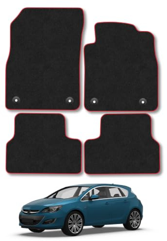 Vauxhall Astra (2010-2015) Carpet Car Mats | Red Edge Trim Tailored Fit Floor Mats Full Coverage Protection Accessories Easy Clean Anti Slip Made in the UK