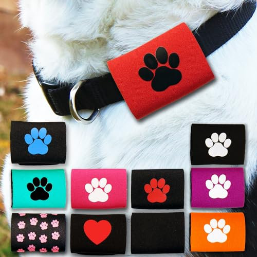 Dapper Hundemarken-Schalldämpfer und AirTag-Halter, Rot mit schwarzer Pfote