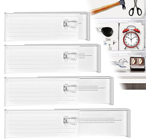 LIMITADA 4 Pcs Kunststoff Schubladentrenner, Verstellbar Schubladenteiler,(26.5-45.2cm) Verstellbar Schubladenteiler,Weiß Organizer Schubladenteiler,Verstellbar Schubladenteiler, Trennsystem (White)