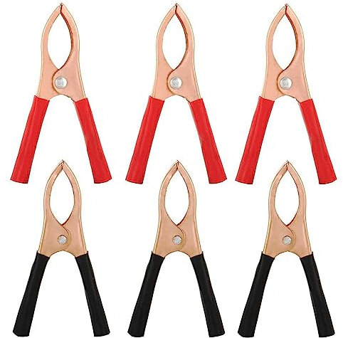 Voarge 6 pezzi batteria auto morsetti a coccodrillo puro rame con rivestimento isolante, morsetti isolati 30 A, per batterie auto cavo di avviamento (rosso, nero)