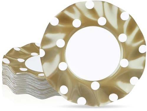 ZVK Assiettes de fête jetables, or 23cm Assiettes en papier 48 pièces ondulé Vaisselle de fête