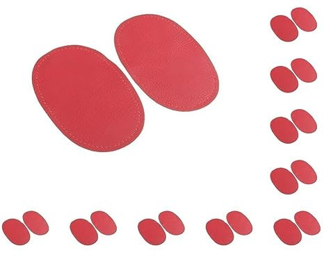 Juego de 10 pares de parches ovalados de piel sintética para coderas y rodillas, color rojo
