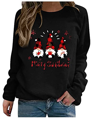 Sweatshirt Weihnachten Damen Weihnachtspullover Wichtel Zwerg Gnom Weihnachtspulli Christmas Pullover Sweatshirts Weihnachts Langarmshirt Bluse OberteileA008
