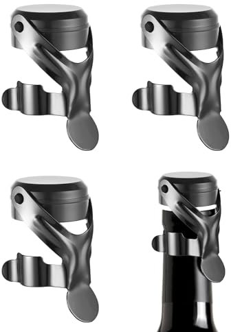 Bouchon Champagne avec Acier Inoxydable, Lot de 4 Garde Bulles Bouchon Bouteille Vin, Bouchon vin avec Silicone, Bouchon Bouteille Champagne, Bouchons à Champagne Réutilisable - Garde les Bulles