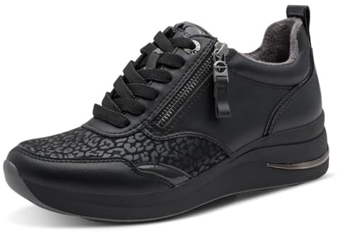 Tamaris Comfort Damen Sneaker flach mit Schnürsenkeln mit Reißverschluss, Schwarz (Black Nappa), 36 EU