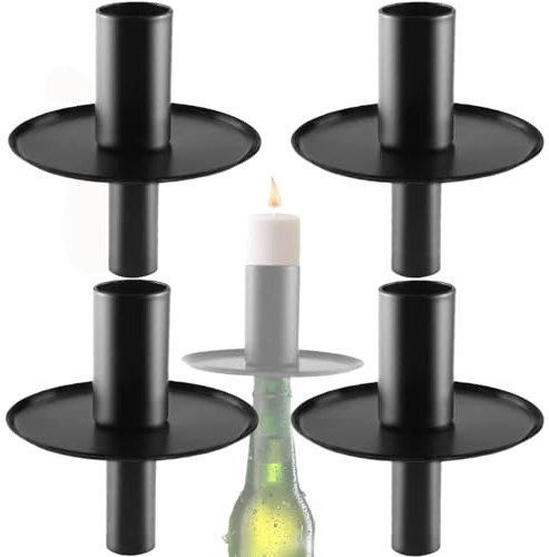 Kerzenhalter für Flaschen, 4 Stück Kerzentüllen, Schwarzer Stabkerzenhalter, Metall Kerzen Ständer Dekorativer für Tischdeko Weihnachten,Esszimmer, Kamindekoration