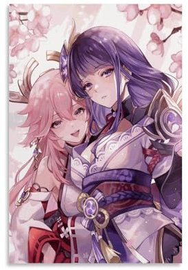 REOTTO Yae Miko And Baal Poster Dekorative Malerei Leinwand Wandkunst Wohnzimmer Poster Schlafzimmer Malerei,Wandkunst Bilddruck Moderne Familienzimmer Dekor 12x18inch(30x45cm)