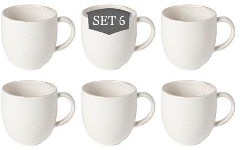 Costa Nova Vermont Kaffeetassen - 6er-Set, Steingut, Elfenbein weiß, 33 cl – 9 cm hoch, bauchig, handwerklich, für Kaffee, Cappuccino, Tee und Kakao oder als Suppentasse