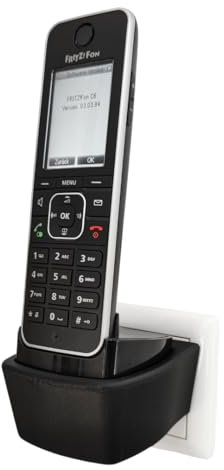 edaltec® Halterung für Fritz!Fon C6 AVM Fritz Fon DECT Steckdosen Wand-Halterung ohne Bohren Halter Schwarz