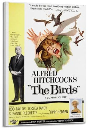 HCLHB Vintage-Filmposter Alfred Hitchcock, die Vögel, dekoratives Gemälde, Leinwand, Wandposter und Kunstdruck, moderne Familienschlafzimmer-Dekoration, Poster, 20 x 30 cm