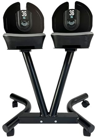 BRAINGAIN 18-in-1 Adjustable Dumbbells Set 25kg Pair + Stand | Space-Saving Dumbbell for Home Gym Workouts | 18 Dumbbells in One | Smart Click Technology | Best in Class, Durable Performance