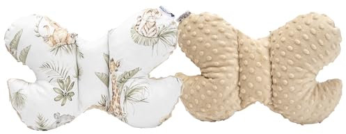 Medi Partners KOPFKISSEN Kinder Nacken Nackenstütze 100% Baumwolle/Minky Baby Nackenhörnchen für Auto Kinderwagen autofahrt Reisen Schlaf Hals Kissen Schlummerrolle (Safari mit beige Minky)