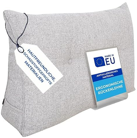 Pillows24 Rückenkissen für Bett & Sofa 70cm, abnehmbarem Bezug | Bequemes Keilkissen und Lesekissen fürs Bett, waschbarem Bezug, Großes Sofakissen für Rückenlehne und Sofa, Grau