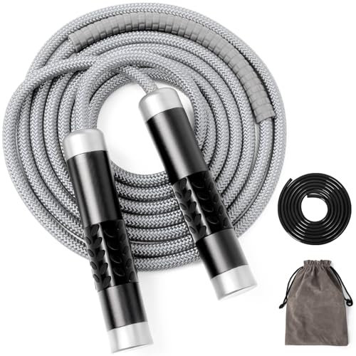 Mangodan Gewichtetes Springseil für Fitness Damen und Herren, verwicklungsfreies Kugellager, schnelles Springseil mit verstellbarer 9 mm Baumwoll- und PVC-Seil, Aluminium-Griffe für MMA, Boxen