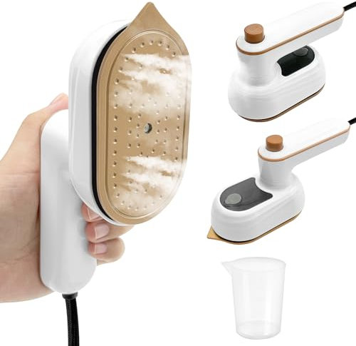 Pofgwjz Mini plancha ropa portatil viaje, plancha vapor viaje pequeña, mango plegable de mano de 180°.Plancha pequeña, adecuado para planchas de planchar en seco y en húmedo para el hogar y los viajes