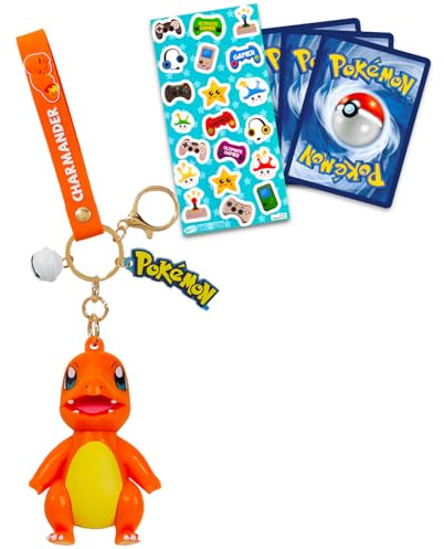 Nintendo Charmander Lot de porte-clés en silicone 3D avec sangle, breloque, clochette et cartes Pokémon, plus | Porte-clés Pokémon Charmander pour sac à dos, Porte-clés Charmander, Charmander Keyring