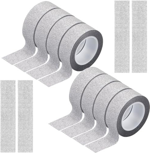 GORGECRAFT 8 Rouleau de Ruban Washi à Paillettes de 10m*15mm Ruban Décoratif Scintillant Ruban de Masquage Argenté Fournitures de Scrapbooking Ruban Washi pour Journal Livre Album Photo Cadeau