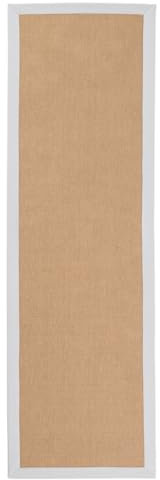 carpetfine Sisalteppich Läufer Naturfarbe 80x400 cm handgewebt mit Bordüre aus Baumwolle in Weiß | Rutschfester Flachgewebe Teppichläufer Uni aus Naturfasern für Wohnzimmer, Schlafzimmer