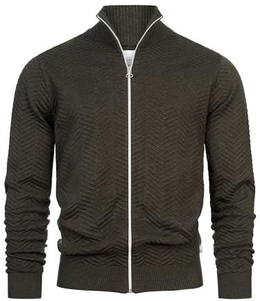 KRONSTADT Herren KSCarlo Zip Strickjacke mit Stehkragen und Reißverschluss | Fein-Strick Cardigan für Männer Army Mix, 3XL