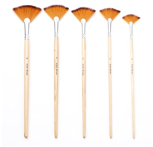 Lonrtesw 5 Pinceaux Éventail pour Peinture à L' et Acrylique en Nylon pour Aquarelle
