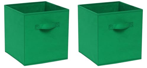 BonChoice Foldable Storage Cubes Boxes with Handle for Home Organization, Fabric Wardrobe Storage Box Organizer Basket Bins for Clothes Beddings Toys Towels, Collapsible & Durable (2, Emerald Green)
