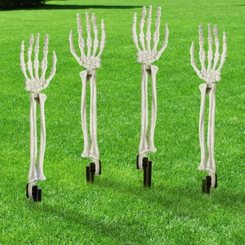 XIMISHOP 4 Stück Halloween Skeleton Arms Hände, Realistische Skelett Deko Zombie Geist Arm Pfahle Abgetrennte Kunststoff Skelett Hände for Garden Lawn Yard Graveyard Zeichen Skeleton Stakes Requisiten