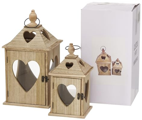 BOLTZE Laterne Jules Set (2 TLG., Farbe Natur, aus Glas/Holz, L 14-20 cm, B 14-20 cm, H 24-40 cm, Form Quadrat, Handgearbeitet, Deko, Windlicht, Kerzenhalter) 2747700