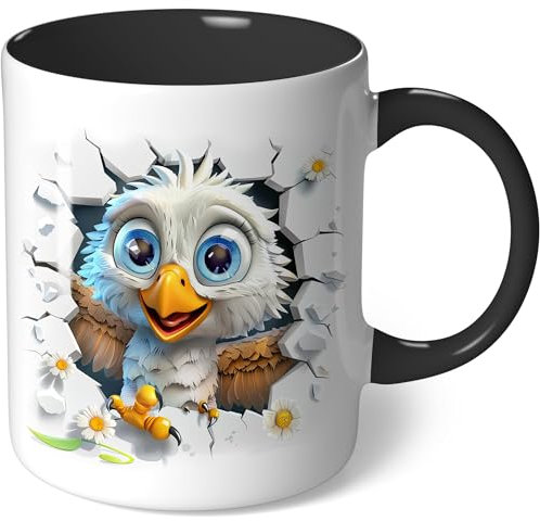 Tasse mit Motiv süßer Baby Adler mit blauen Augen Geschenk Kaffeetasse Geschenkidee Geburtstagsgeschenk Geburtstag Kaffeebecher (Weiß - Schwarz Bild11)