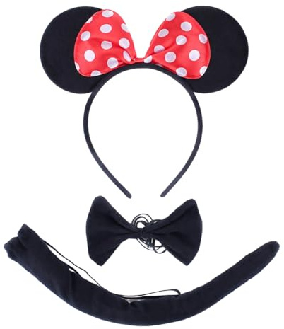 GXGM Serre-tête oreilles de Mi Mouse, 3 pièces, pour cheveux d'enfants, déguisement d'adultes, carnaval, anniversaire, cosplay, Halloween (serre-tête/nœud papillon/queue)