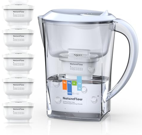 NatureFlow Water Filter Pitcher 3.5L, 5-Pack Filters, BPA-Free & SGS Certified, Removes 36 Harmful Substances Including Lead & Chlorine, Improves Taste and Softens Tap Water