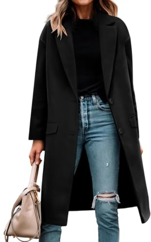 Generisch Trenchcoat Damen Lang Wollmantel Dicke Oversize Winterjacke Warm Elegant Damen-Jacken Umlegekragen Wintermantel Mit Knöpfen Übergangsjacke Einfarbig Wolljacke Frauen Langarm Mantel