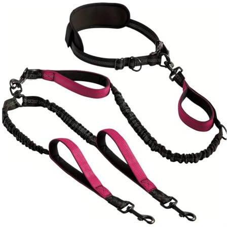 Bosiyrggrl Reflective Dual Dog Leash for 2 Dogs Padded Handles Dual Dog Leash for Medium Large Dogs Training Jogging Running A