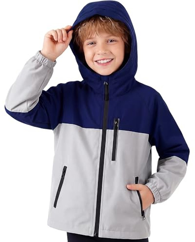 Hoseay Veste Enfants Manteau Imperméable Bandes Réfléchissantes Âge 5-13 | Poches Zippées, Léger Capuche Blouson Coupe-vent, Filles Garçons Vêtements D'extérieur, Pluie, École, Printemps, Automne