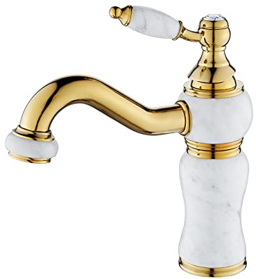 LYGSWDB Robinet d'eau Chaude Froide entièrement en cuivre, lavabo de comptoir en marbre de Jade, Meuble de Salle de Bain, Style européen Antique Vintage, marbre Blanc
