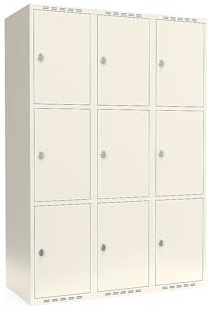 kaiserkraft | 3er-Schließfachschrank Fydor | 3 Abteile | Weiß | B 1200 mm | Flache Dachform | Vorhängeschloss