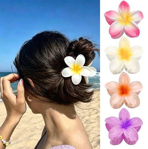 4 Pezzi Mollette a Forma di Fiore per Capelli,Clip Antiscivolo a Pettalo,Mollette per Capelli a Forma di Fiore Hawaiano,clip per capelli per donne e ragazze,Accessori Moda,4 Colori