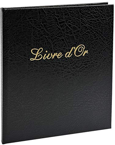 Exacompta - Réf. 4991E - 1 Livre d'or simili-cuir - Format vertical : 21 x 19 cm - Tranche or avec titre en lettres dorées - 140 pages blanches unies - Coloris : Noir