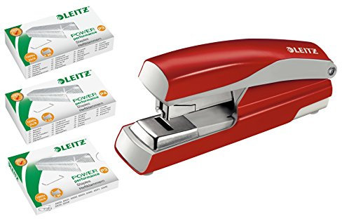 Leitz 5523 Flachheftgerät Stark NeXXt, 40 Blatt mit je 1.000 Heftklammern 24/6 24/8 und 26/6 in rot