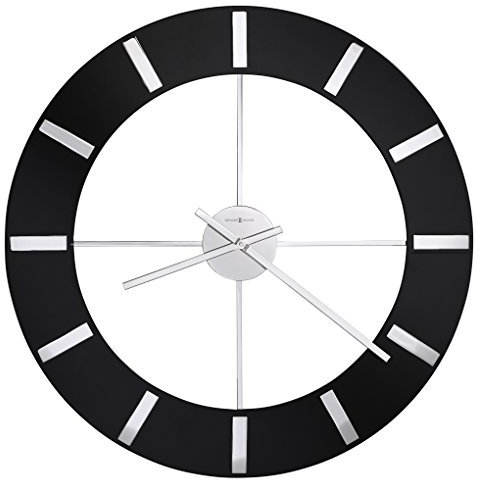 Howard Miller Onyx Wall Clock – High Gloss Black Finish, Chrome Accents, Silent Quartz Movement, Stainless Steel Hour Markers