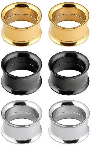 Longbeauty 6er Set/3-Farben Edelstahl Flesh Tunnel Set Schraubverschluss Ohr Expander Ohrplugs Stil A 12mm