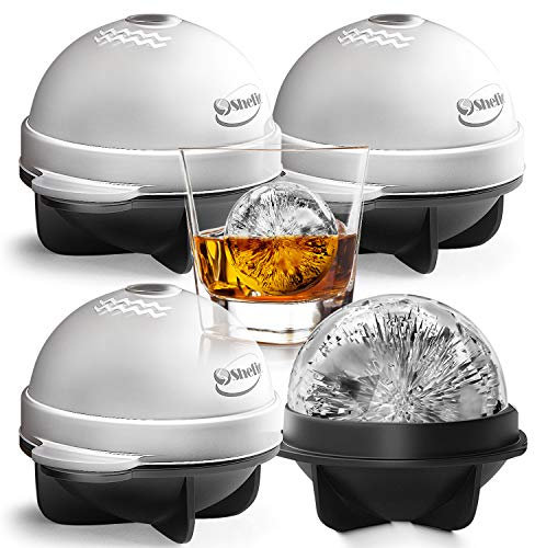 Bourbon - Moldes redondos para cubitos de hielo, juego de 4 moldes para cubitos de hielo de 2.5 pulgadas, sellado hermético, silicona a prueba de fugas, gran esfera para whisky, escocés y bourbon