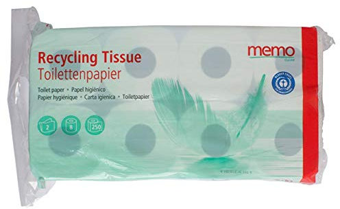 memo Toilettenpapier Recycling Tissue, 2lagig, 8 Rollen à 250 Blatt.