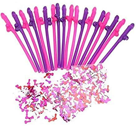 Locisne 40pcs Trinken Strohhalme + 2bag Partei Spritzt, Saugen Verrückte Strohhalme Tun Stroh Nacht Party Zubehör, Wiederverwendbare Kunststoff Strohhalme, Dekorationen Partybedarf