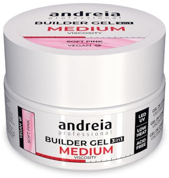 Andreia Professional Nail Gel Builder Medium Viscosity Construction - Best as Builder Gel Base and Top Coat Polish LED & UV Nail Art Kit - Soft Pink 22g