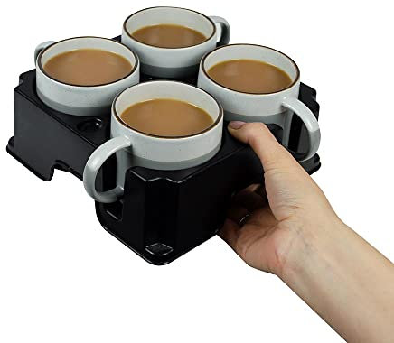muggi Porta tazze da viaggio e caffè - Porta bevande ecologico, 100% riciclato, porta tazze in plastica per bevande calde, campeggio, roulotte - 4 porta tazze / porta bicchieri - Nero