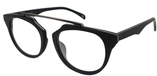 J&L Glasses Retro Klassisches Nerd Klar Hornbrille Brille mit Fensterglas Damen Herren Brillenfassung holz Stil (Black)