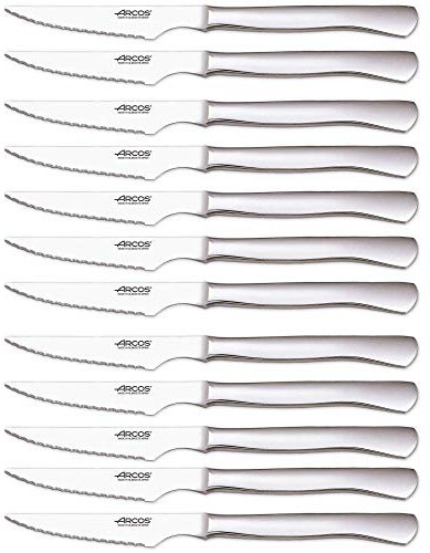 Arcos Serie Cuchillos de Mesa Caja 12 uds Cuchillo Chuletero, Hoja Serrada de Acero Inoxidable de 110 mm, Cuchillo Monoblock Acero Inoxidable Color plata (12 UDS)