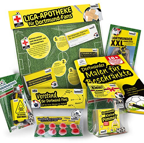 Dortmund Leder geldbörse ist jetzt Geschenk-Set: 4 - Das MAXIMAL-Spaßpaket für Dortmund-Fans by Ligakakao (8X Artikel)