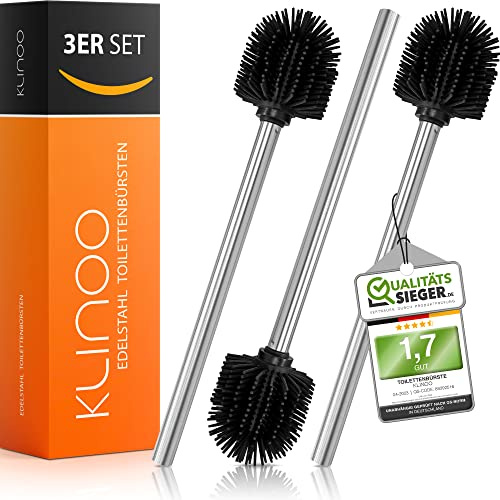 KLINOO Premium Silikon WC-Bürste schwarz mit Lotuseffekt - Bürstenkopf mit Edelstahl Griff - rostfreie Klobürste - Ersatztoilettenbürste - Ersatzklobürste (Schwarz, 3)