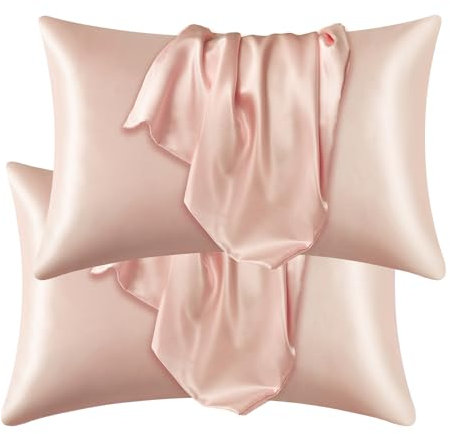DuShow Satin Pillow Cases 2 Pack – Satin Pillowcases For Hair and Skin,Luxury Satin Pillowcase with Envelope Closure,Pink 50x76 cm